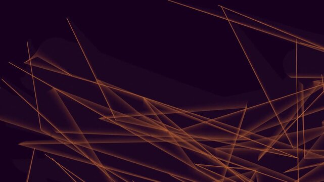 Abstract lines motion background with orange glowing vectors moving across deep purple space creating digital grid patterns for modern video editing transitions.