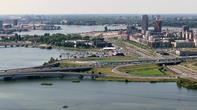 Netherland Holland Benelux Amsterdam Dutch City IJ Pampus Ijmeer Lake Rijn Kanal Aerial Drone View