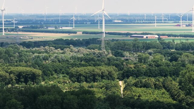 Netherland North Holland Almere City Lelystad Provence Farmland Industrial Wind Energy Dutch Wetland Aerial Drone 4K