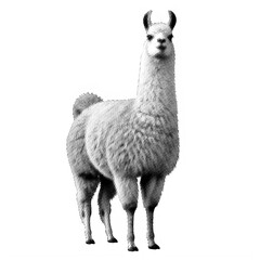 Halftone Fluffy white llama standing in a farm enclosure during daylight Isolated on transparent background © Style Craft