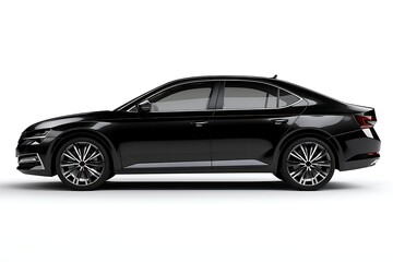Naklejka premium Sleek black sedan car isolated on white background