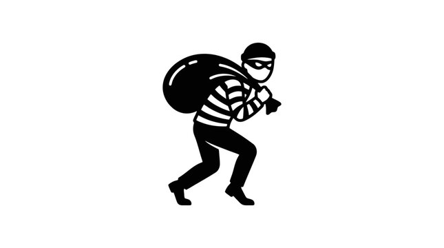 Burglar or thief in striped shirt with loot bag vector illustration