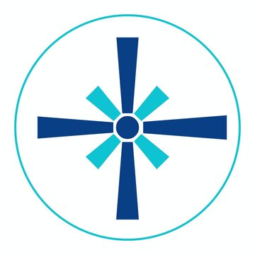 A cool-blue geometric compass star in sapphire and electric cyan pulses four cardinal star points sequentially rotating an outer ring three hundred sixty degrees