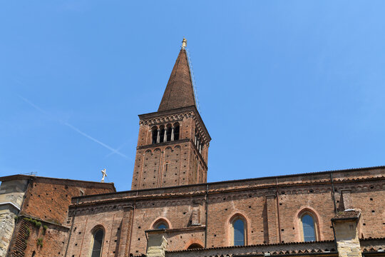 bell tower of the Cathedral of Piacenza (Cathedral of Santa Maria Assunta and Santa Giustina), one of the greatest examples of Romanesque architecture in Italy, located in the historic center of Piace