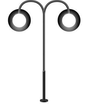 Modern and vintage city street lights row working at night. Urban electrical lightning system