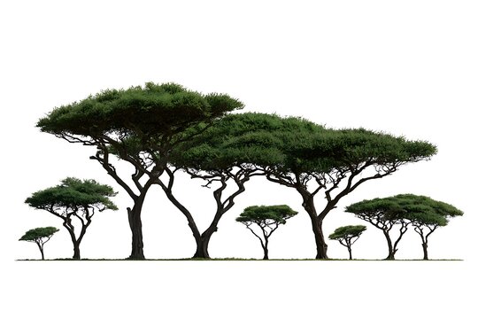 Group of acacia trees isolated on white background