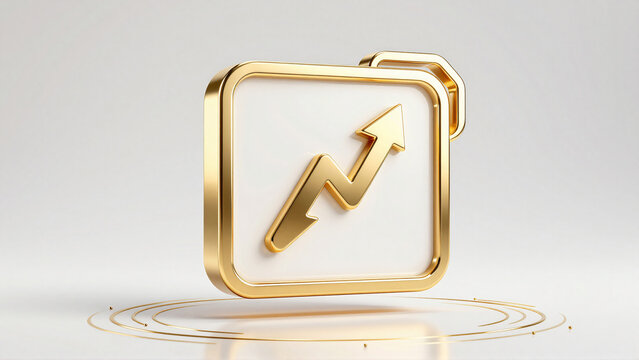 Golden and white analytics growth folder icon with upward arrow symbol for business success