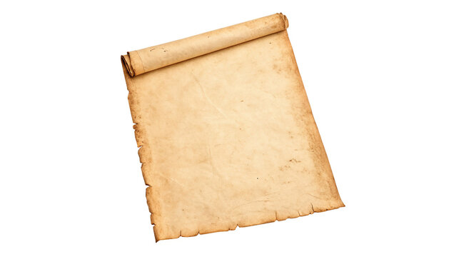 Old vintage blank parchment paper scroll sheet isolated on transparent background