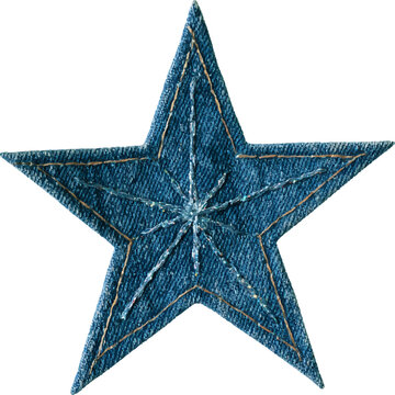 Denim star patch featuring intricate embroidery and prominent stitching, a versatile textile element perfect for adding a touch of casual style to clothing and accessories