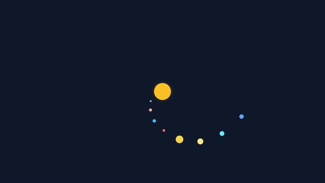 Minimalist Animated Solar System Motion Graphic Featuring Planets Orbiting Around A Central Sun