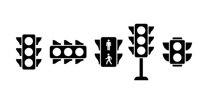 Five traffic signal icons with pedestrian sign