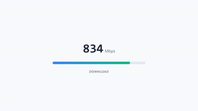 Digital Internet Speed Test Animation Showing Rapid Download Mbps and Gbps Metric Measurement Data