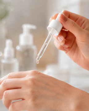Close Up of Facial Serum Dropper Applying Hydrating Essence