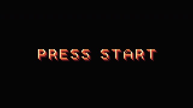 Retro Pixel Art Press Start Text Animation Blinking on Black Background for Classic Video Games