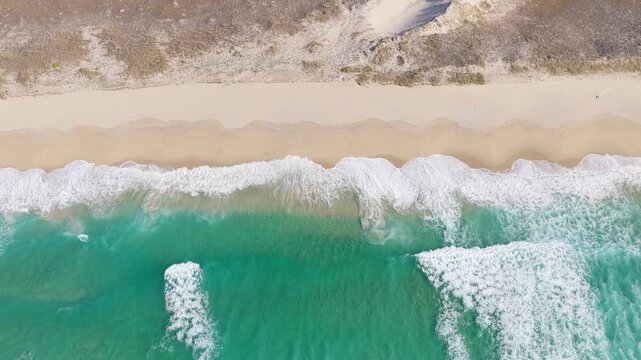 Aerial drone footage of Praia de Traba, a wild sandy beach on the Atlantic coast in Galicia, Spain.