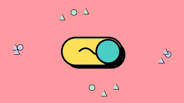 Abstract Toggle Switch Button Animation with Moving Geometric Shapes in Pastel Colors Design Style