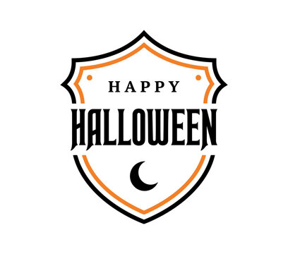 A festive and spooky halloween emblem featuring a shield crescent moon and bold lettering perfect for seasonal celebrations