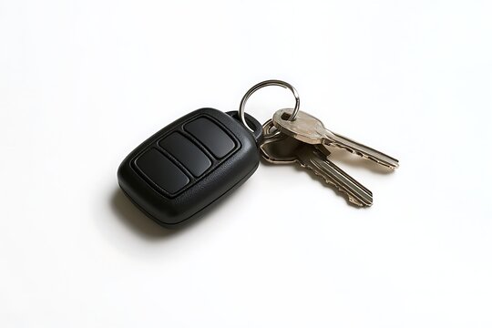 Car key fob with two metal keys attached isolated on white background