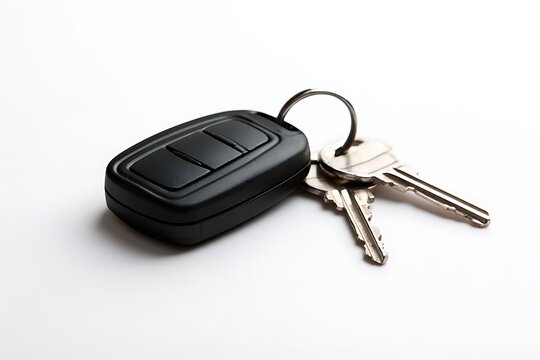 Car key fob with two metal keys attached isolated on white background