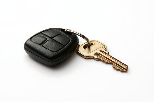 Car key fob with a metal key isolated on white background