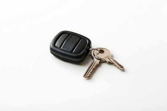 Car key fob with metal keys attached, isolated on white background