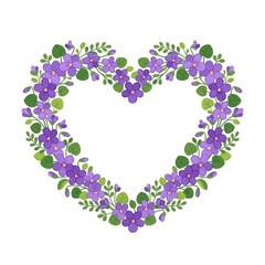 Naklejka premium Heart shape wreath of purple violet flowers