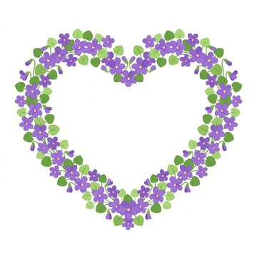 Heart shaped wreath of purple violets