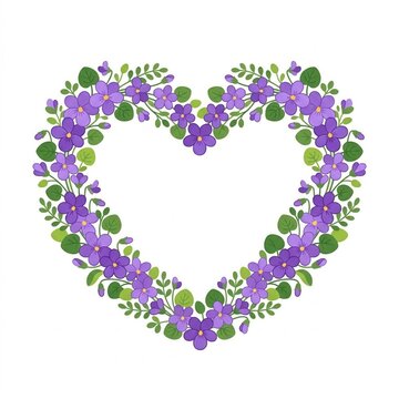 Heart shape wreath of purple violet flowers