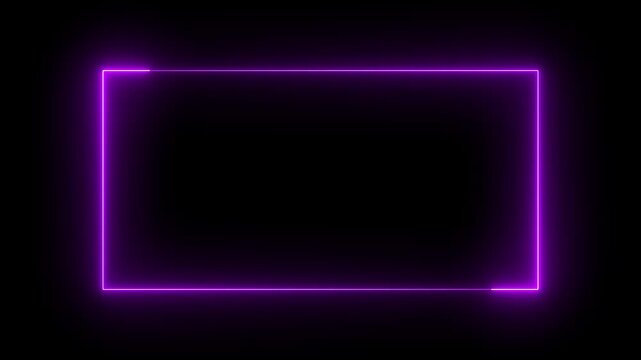 Glowing neon purple rectangular frame border animation on black background, rectangle