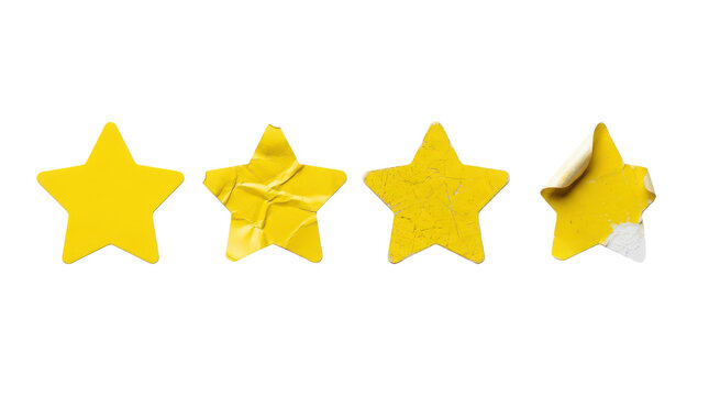 Set of yellow star stickers isolated on transparent background