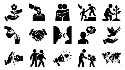 Fototapeta premium Set of Icons Representing Kindness, Charity, Unity, Support, and Peace