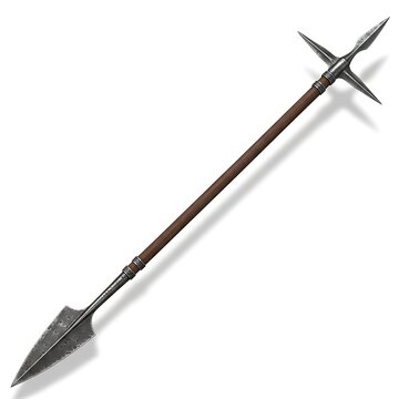 A large and fierce looking medieval throwing spear or javelin with metal point