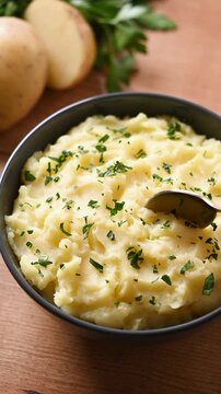 Serving creamy mashed potatoes from a bowl