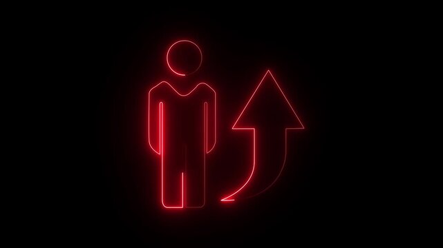 Single man stick figure icon with up arrow  employee, face, leadership network arrow motion graphic concept.