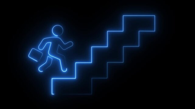 Step up of business career on Climbing career ladder in business Motion graphics of stair business man hand, light career trajectory, concept..
