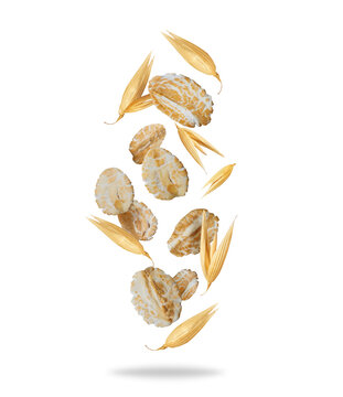 Oatmeal and oat grains close-up isolated on transparent background