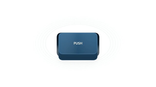 Modern blue push button switch on white background.