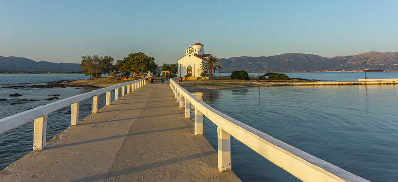 Agios Spyridon Church and Bridge, Elafonisos Island, Greece.