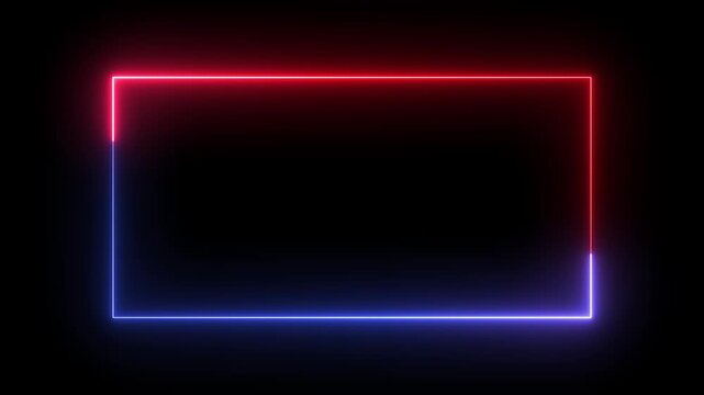 Neon glowing rectangular frame with red and blue light border overlay rectangle