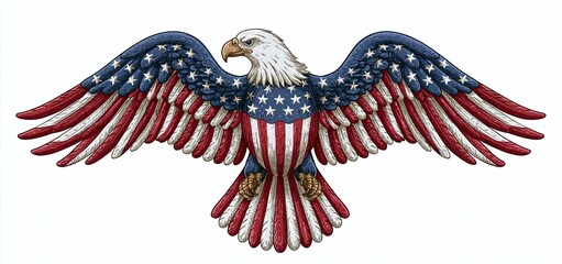 Fototapeta premium Eagle illustration featuring red, white, and blue hues for American Independence Day and 250th anniversary celebrations.