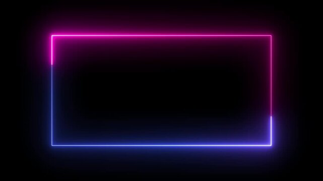 Neon glowing rectangular frame with pink and blue light border overlay rectangle