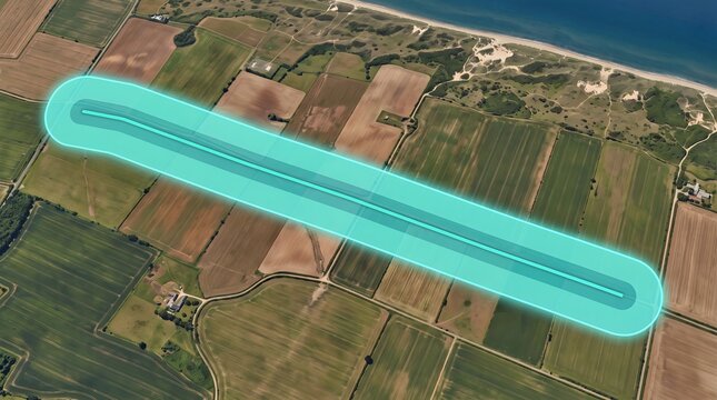 GIS Buffer Zone Application Visualizing Land Use and Coastal Proximity from an Aerial Perspective