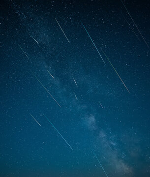 Beautiful Composite image of Milky Way galaxy and meteors from Perseids Shower