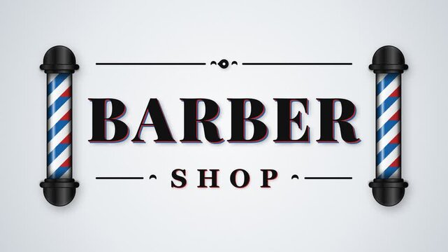 Vintage Barber Shop Sign with Rotating Red White and Blue Poles on White Background