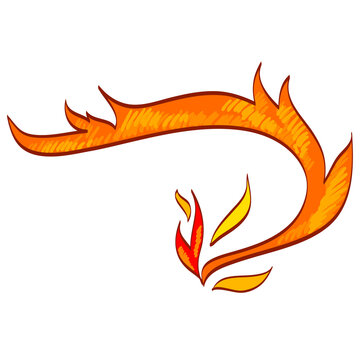Curved orange flame illustration with sweeping yellow inner stroke, dynamic fire symbol for energy, heat, motion graphics and gaming artwork