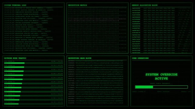 System Override Brute Force Hacking Terminal Animation.