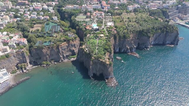 Aerial view of the tuff cliffs and harbour of Piano di Sorrento