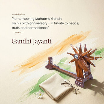 Happy Gandhi Jayanti, 2nd Oct with Gandhiji Eye Glass and Charkha