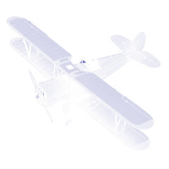 Vintage biplane flying over blue ocean with clouds © PixelNexa