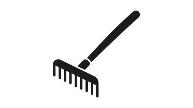 Garden rake depicted as a black silhouette against a white background